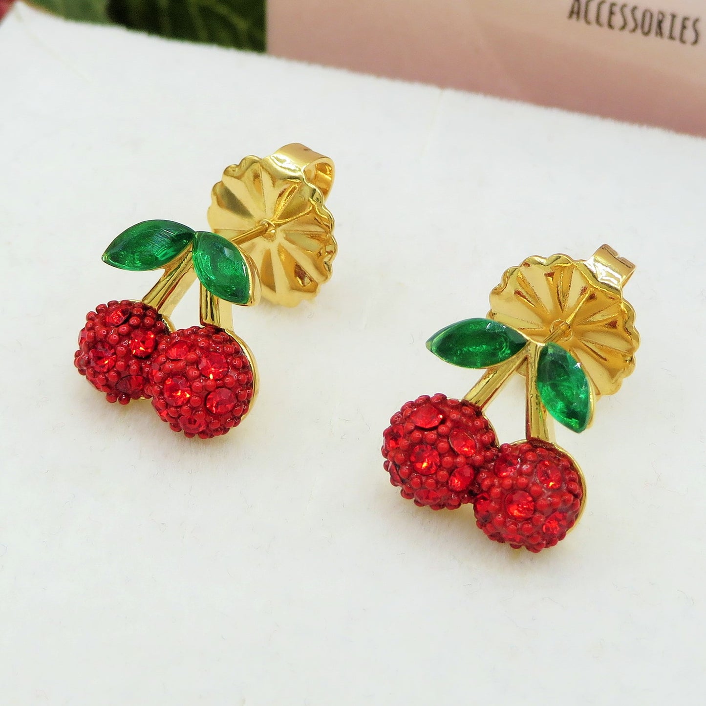 CHERRIES SHINE ~ Orecchini Ciliegie a lobo in ACCIAIO inossidabile + cubic zirconia