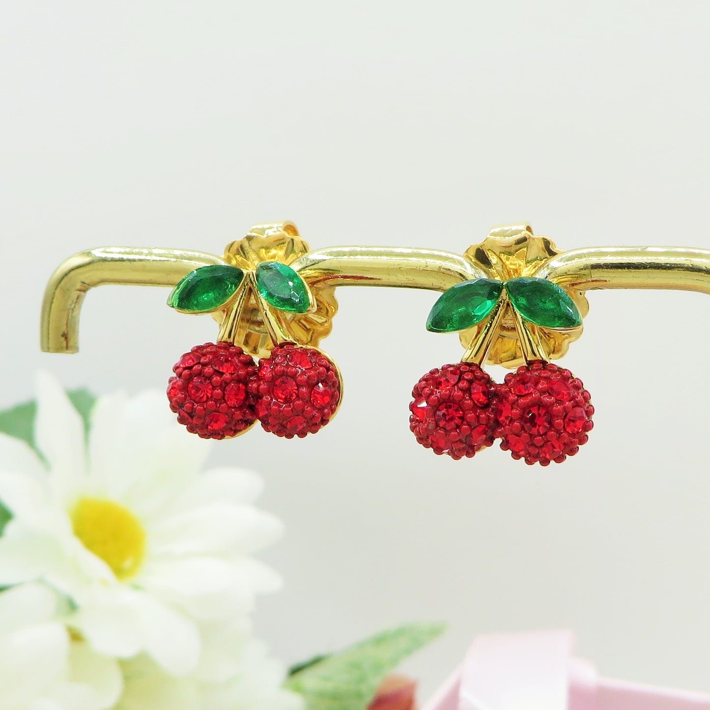 CHERRIES SHINE ~ Orecchini Ciliegie a lobo in ACCIAIO inossidabile + cubic zirconia