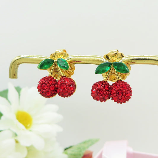 CHERRIES SHINE ~ Orecchini Ciliegie a lobo in ACCIAIO inossidabile + cubic zirconia
