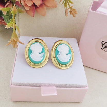 VERSAILLES paio ORECCHINI con cammeo a bottone in ACCIAIO INOSSIDABILE