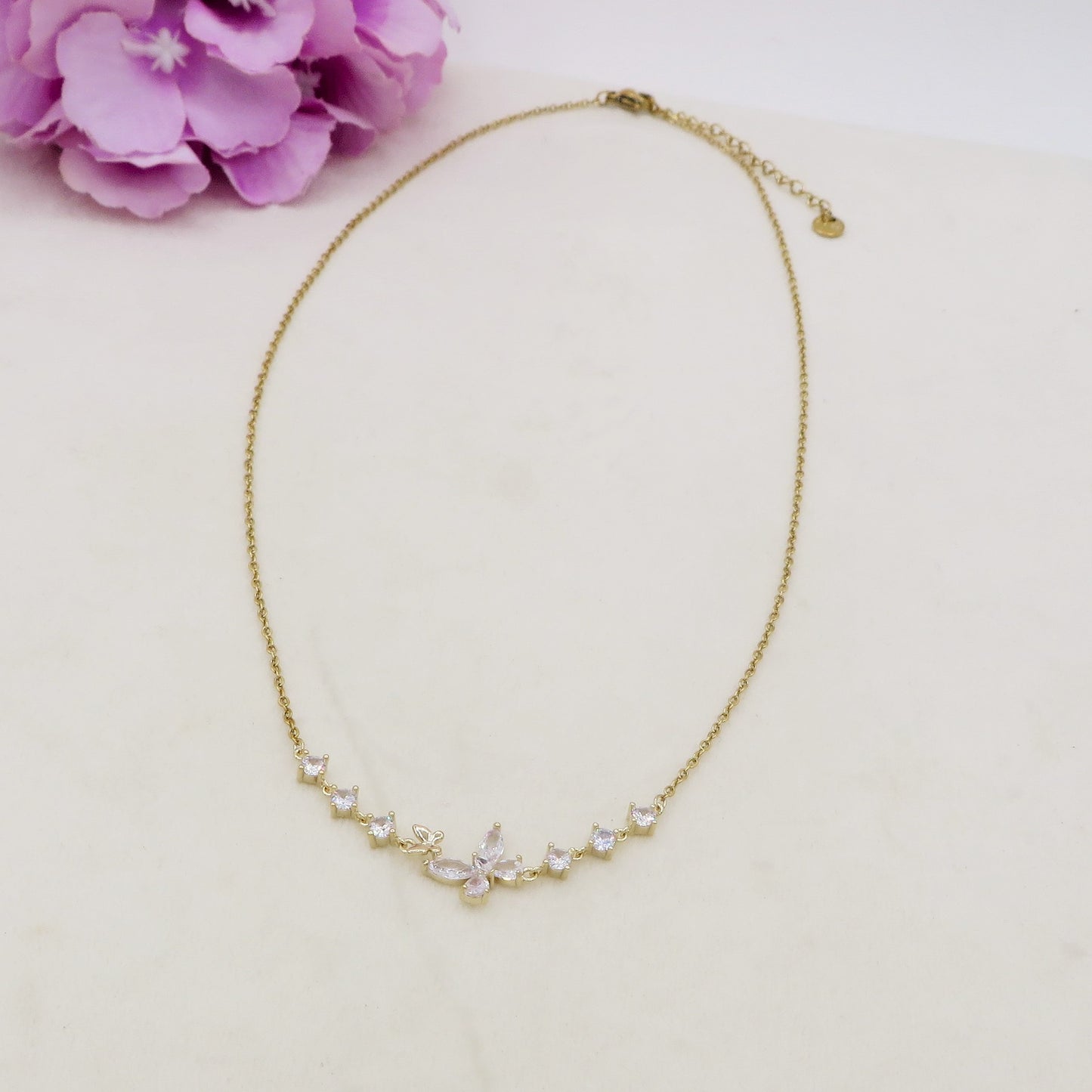 MARIPOSA ~ Girocollo con farfalle zirconate in ACCIAIO INOSSIDABILE e cubic zirconia