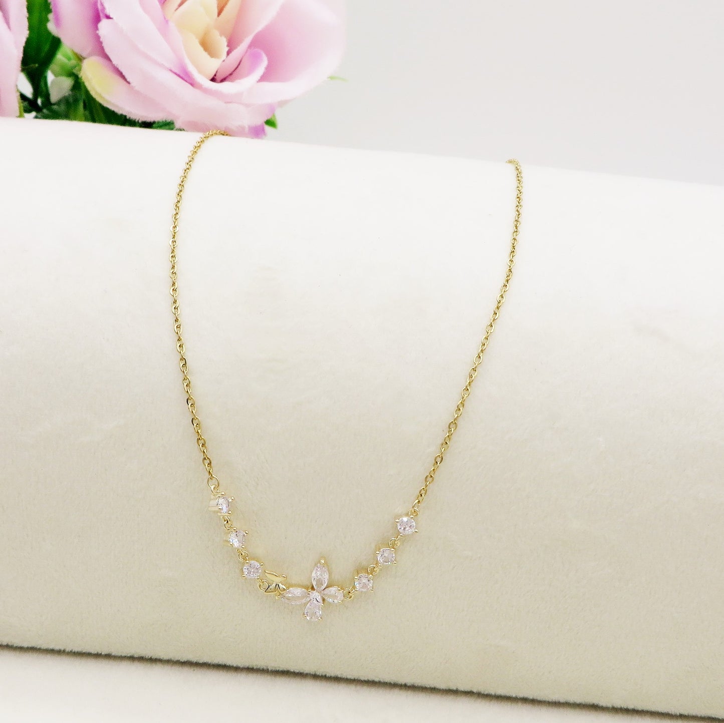 MARIPOSA ~ Girocollo con farfalle zirconate in ACCIAIO INOSSIDABILE e cubic zirconia