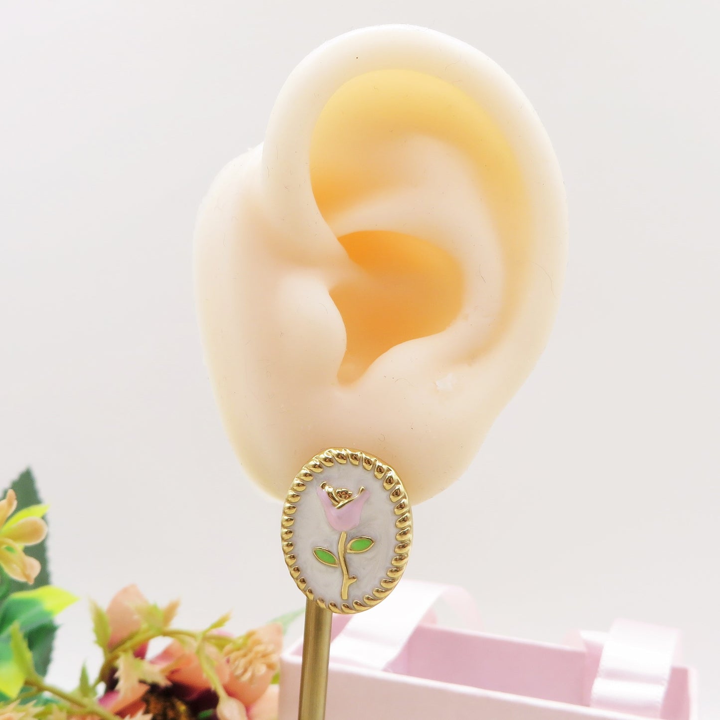 GRACE TULIP ~ Set Anello e orecchini fiore vintage in ACCIAIO INOSSIDABILE 316L