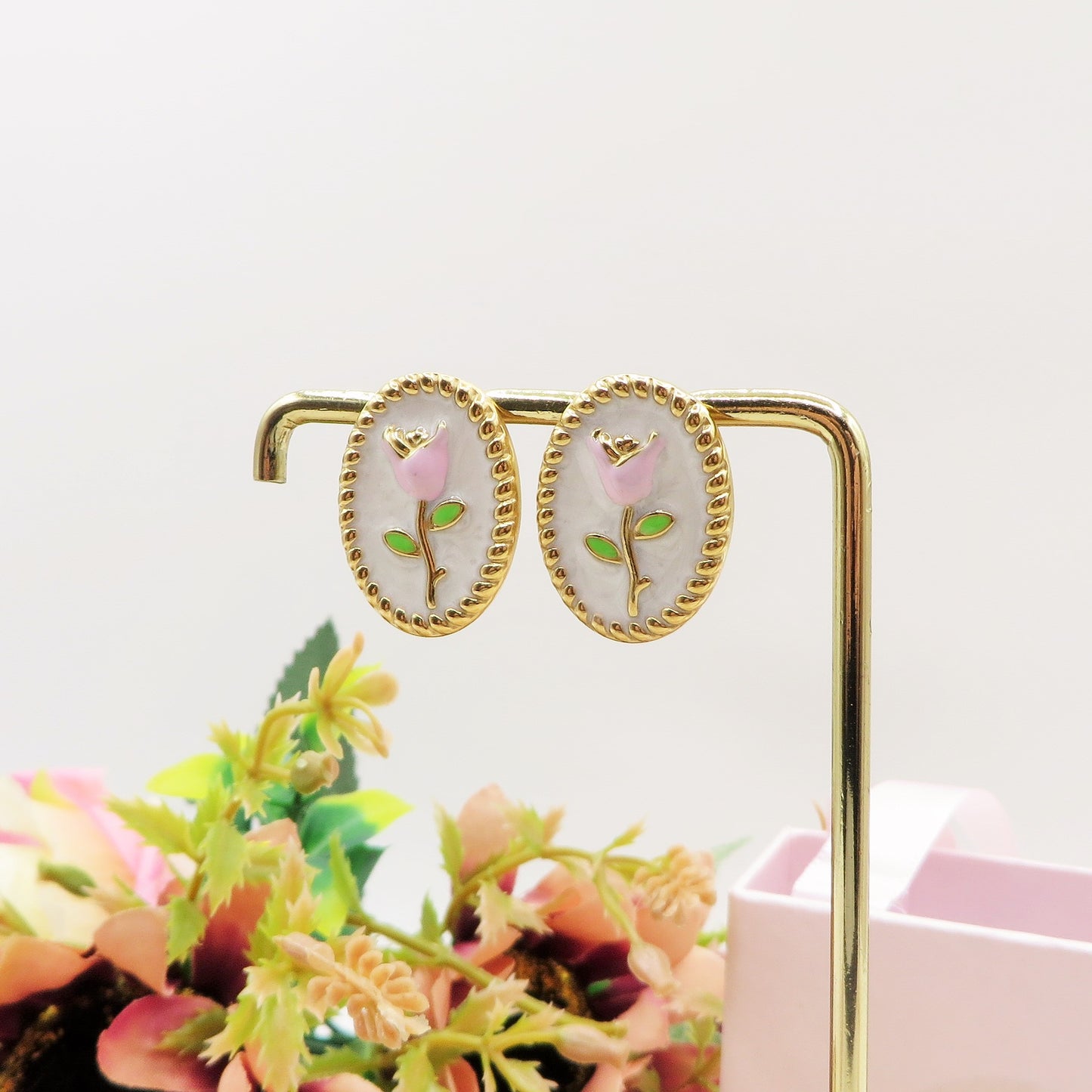 GRACE TULIP ~ Set Anello e orecchini fiore vintage in ACCIAIO INOSSIDABILE 316L