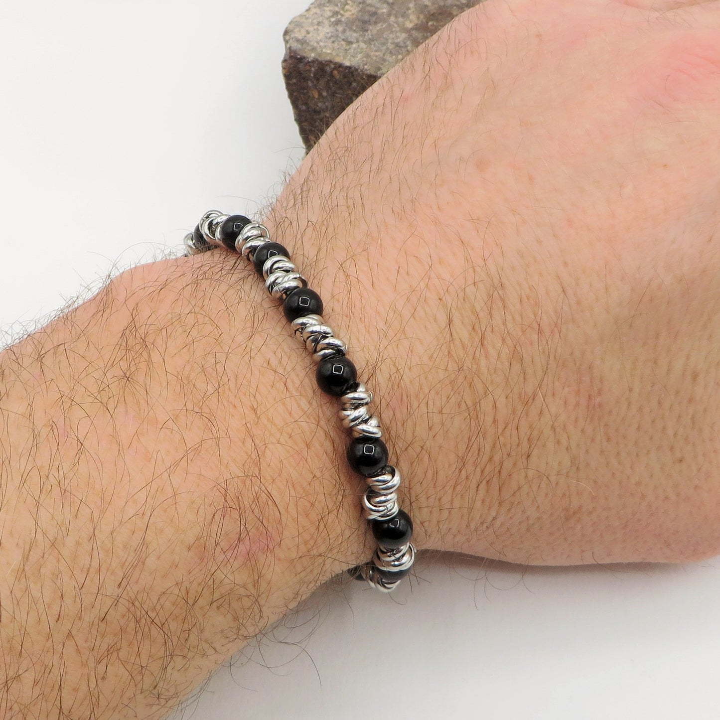 Bracciale unisex elasticizzato NODINI ACCIAIO INOSSIDABILE + perle colours