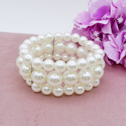 TRIPLE MAXI PEARLS - Bracciale triplo in maxi perle elasticizzato