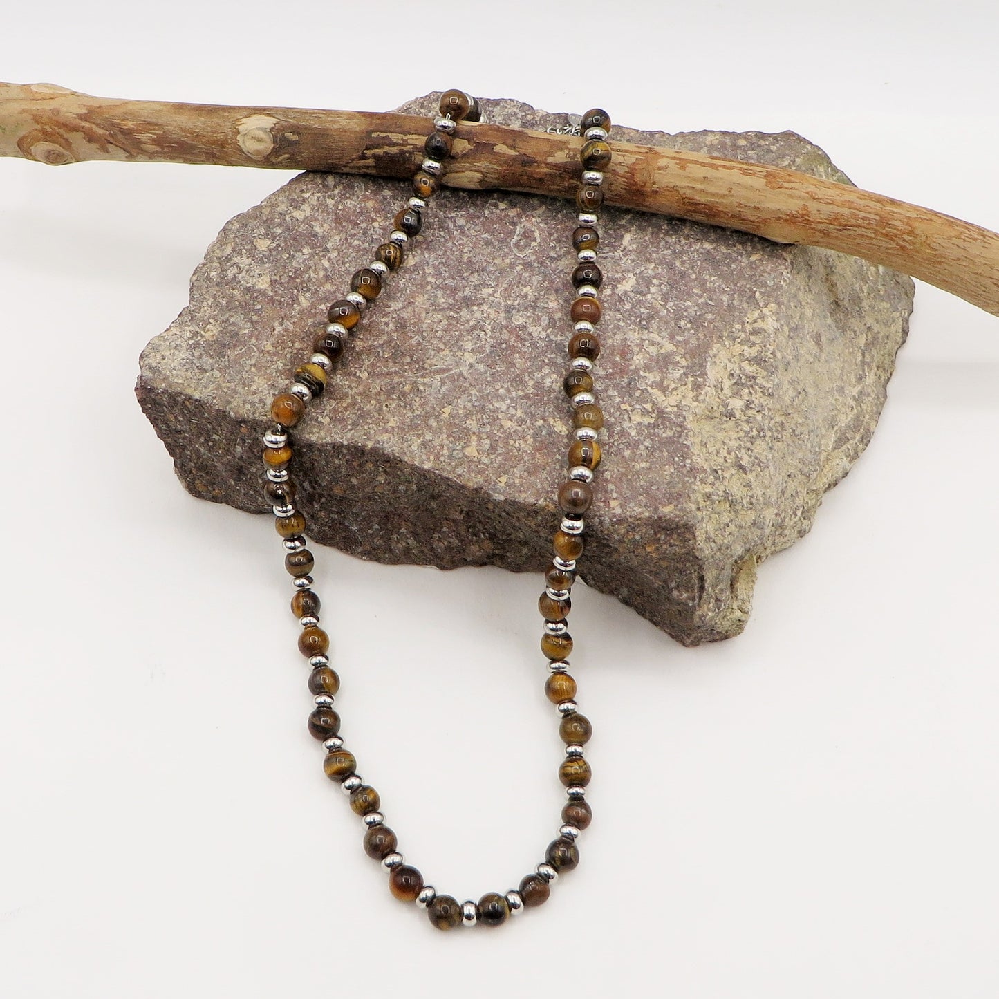 SET OCCHIO DI TIGRE Naturale - UOMO - Collana + Bracciale ACCIAIO inossidabile