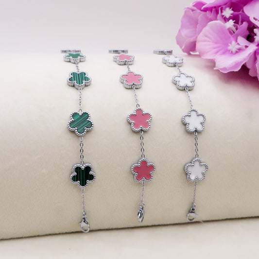 LILY  big Flowers ACCIAIO INOSSIDABILE ~ Bracciale fiori in madreperla