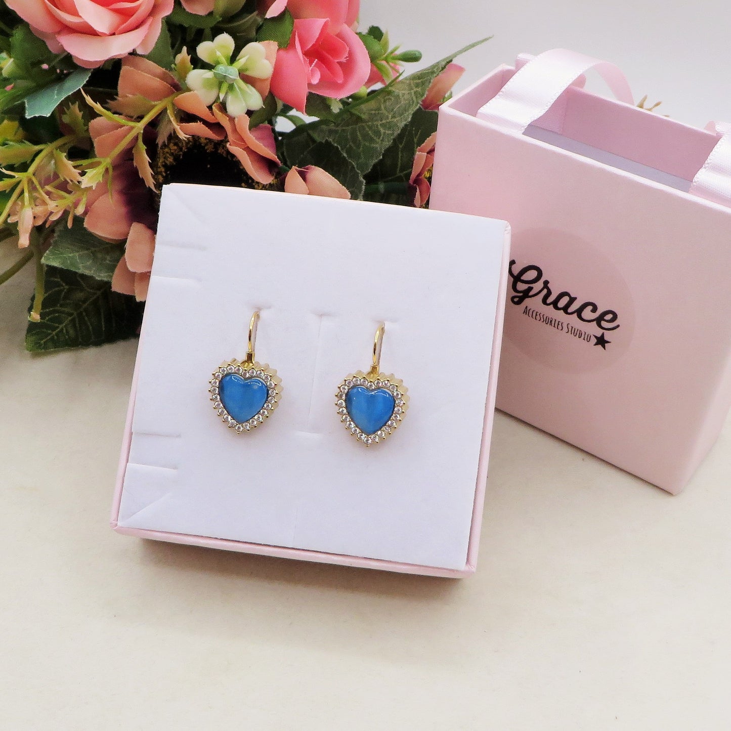 SOFIA monachella ~ Orecchini a monachella in ACCIAIO INOSSIDABILE con pietra a cuore e cubic zirconia
