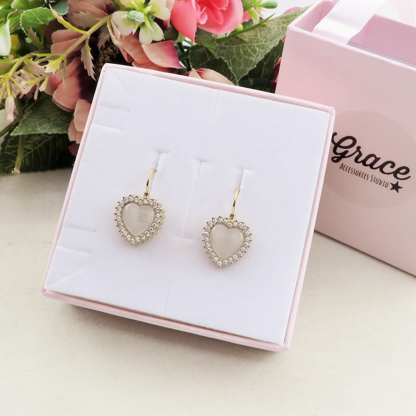 SOFIA monachella ~ Orecchini a monachella in ACCIAIO INOSSIDABILE con pietra a cuore e cubic zirconia