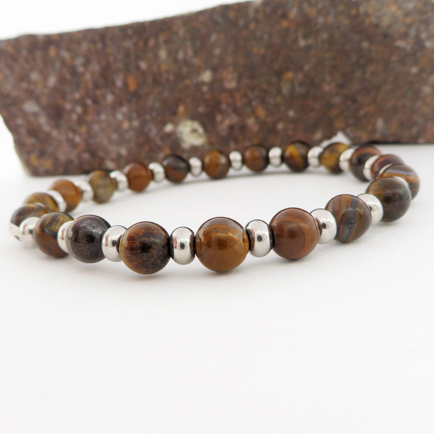 SET OCCHIO DI TIGRE Naturale - UOMO - Collana + Bracciale ACCIAIO inossidabile