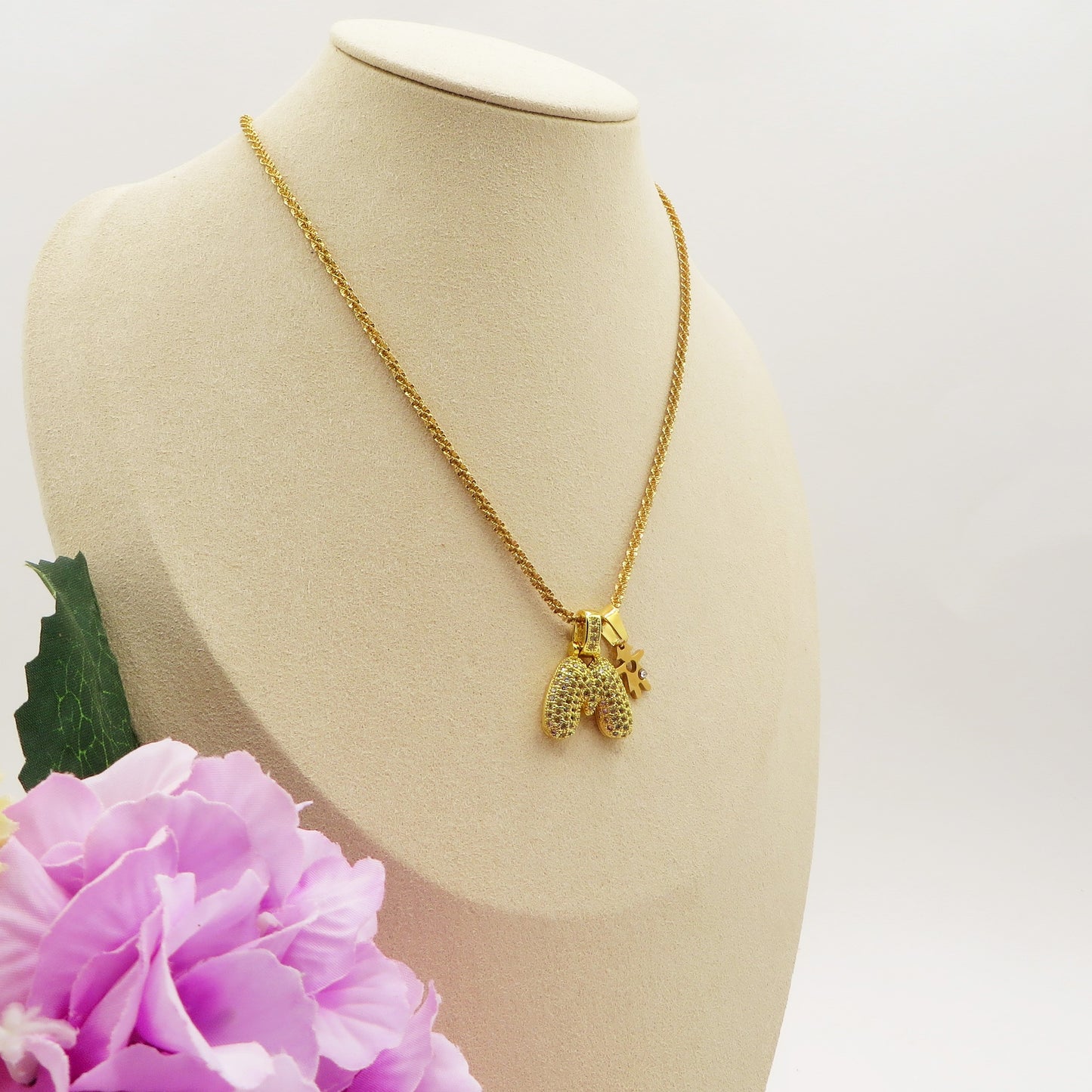 BUBBLE LUXURY INITIAL ~ Collana maxi iniziale bombata zirconata bubble + catena diamantata torchon + pendente a scelta