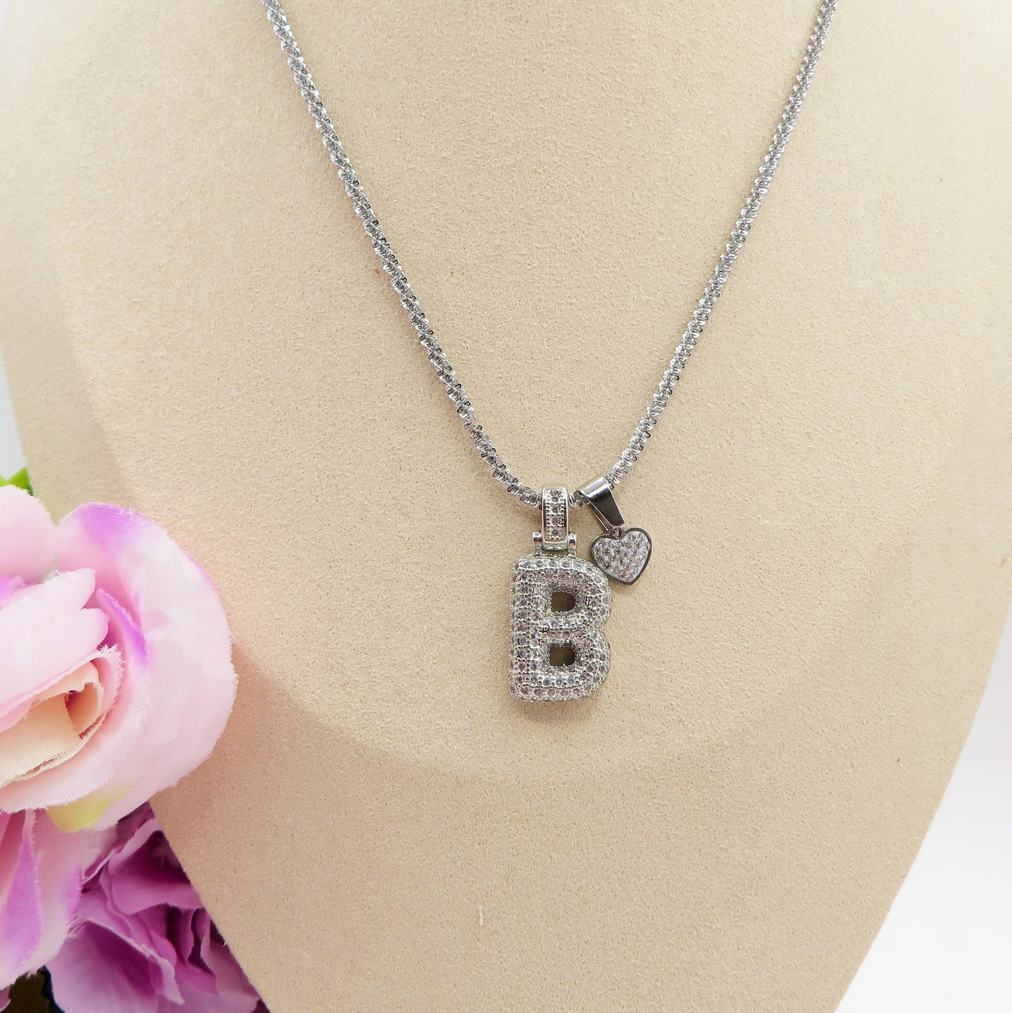 BUBBLE LUXURY INITIAL ~ Collana maxi iniziale bombata zirconata bubble + catena diamantata torchon + pendente a scelta