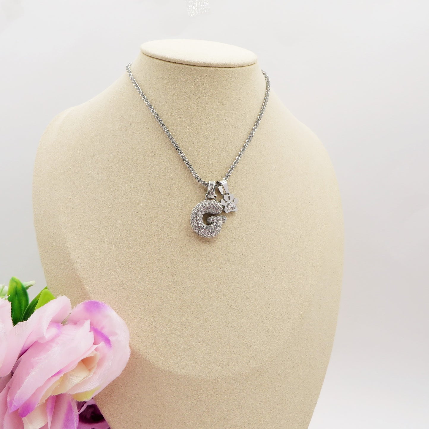 BUBBLE LUXURY INITIAL ~ Collana maxi iniziale bombata zirconata bubble + catena diamantata torchon + pendente a scelta