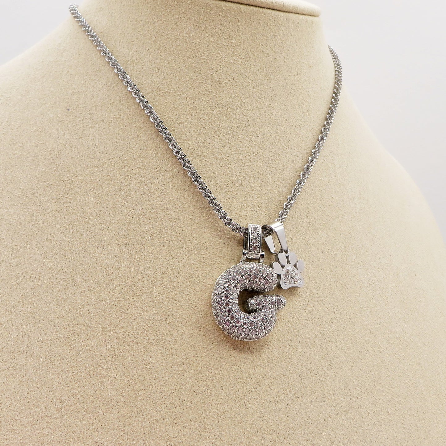 BUBBLE LUXURY INITIAL ~ Collana maxi iniziale bombata zirconata bubble + catena diamantata torchon + pendente a scelta