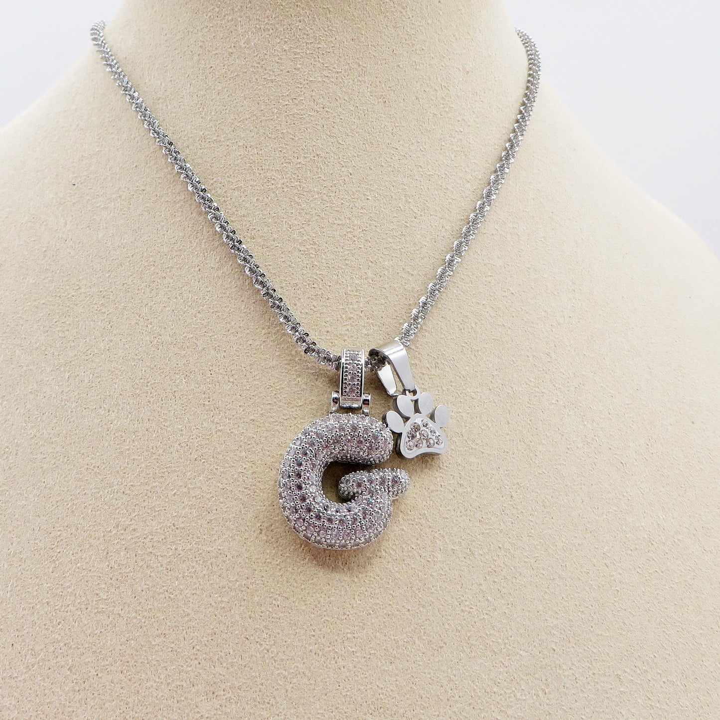 BUBBLE LUXURY INITIAL ~ Collana maxi iniziale bombata zirconata bubble + catena diamantata torchon + pendente a scelta