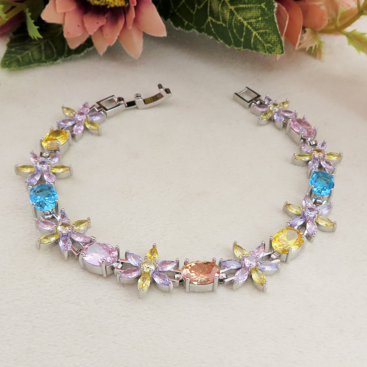 GWEN - bracciale tennis floreale con cubic zirconia RAINBOW