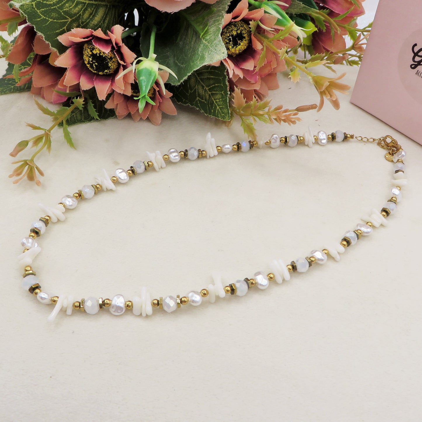CORAL Collana ~ ACCIAIO INOSSIDABILE - Collana con perle barocche, turchesi e coralli