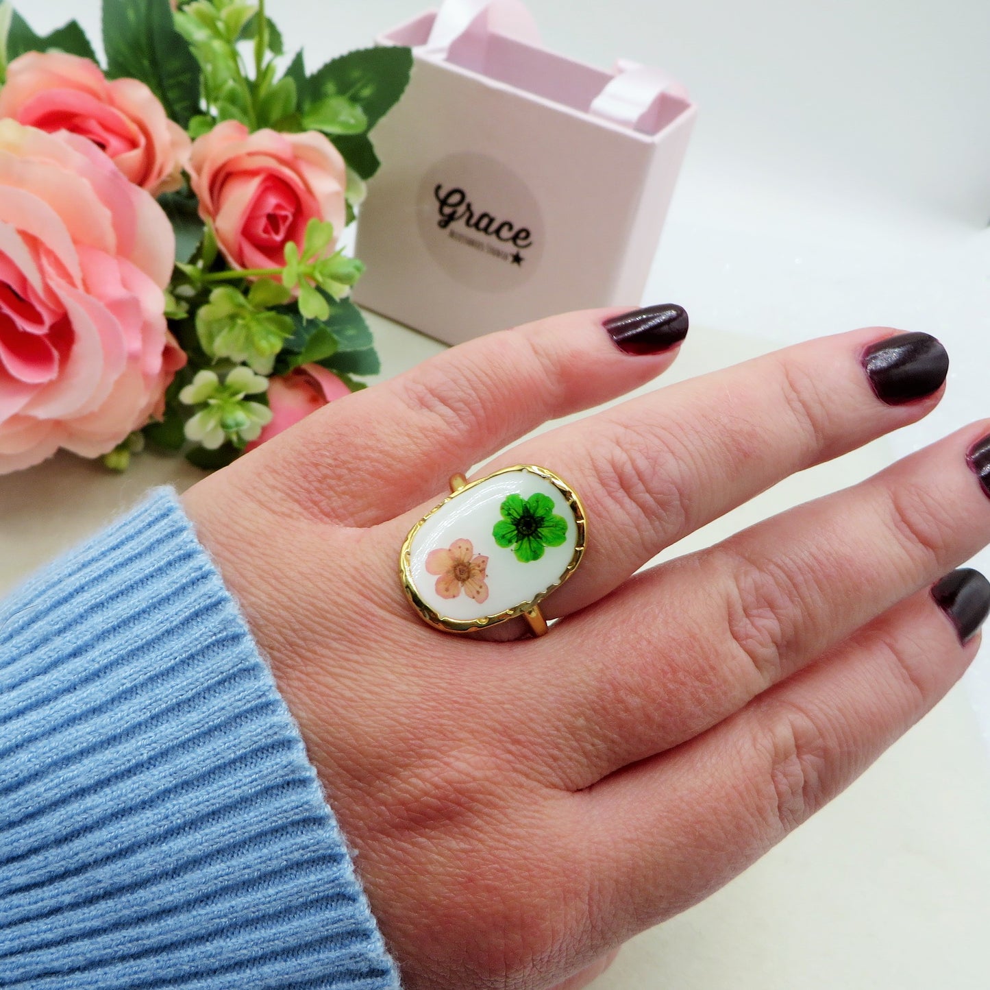 Èlise 🌷 Anello regolabile con fiori vintage - Acciaio Inossidabile
