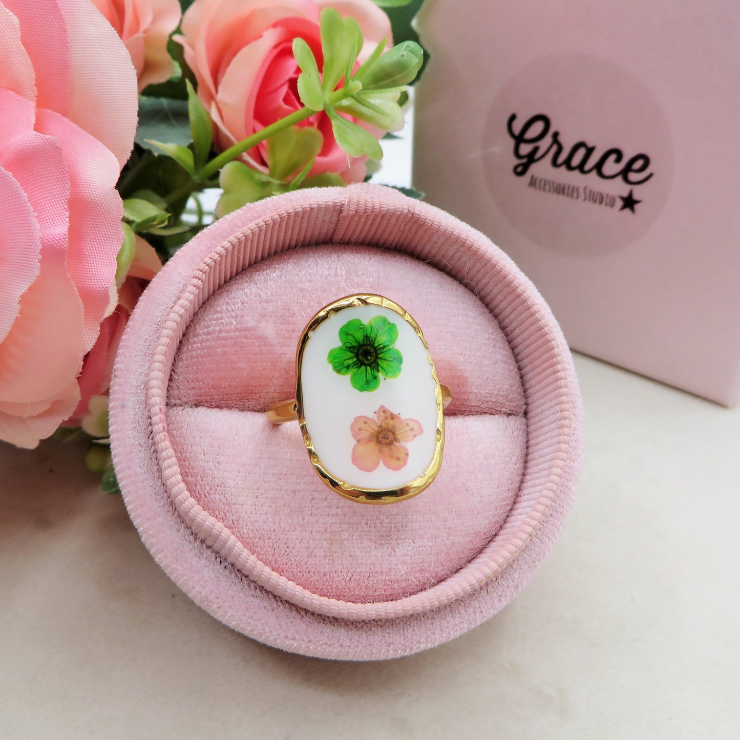 Èlise 🌷 Anello regolabile con fiori vintage - Acciaio Inossidabile