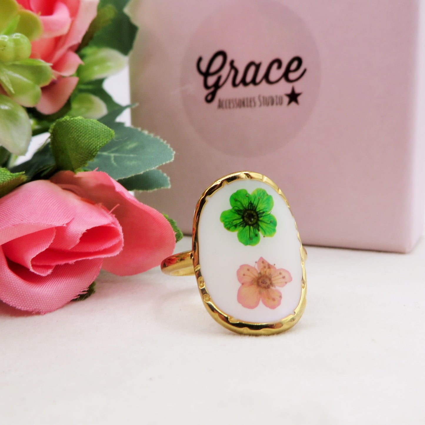 Èlise 🌷 Anello regolabile con fiori vintage - Acciaio Inossidabile