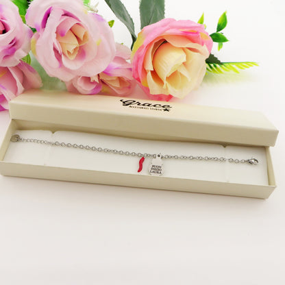 SACRED LUCKY ~ Bracciale ACCIAIO INOSSIDABILE con cuore sacro e cornetto