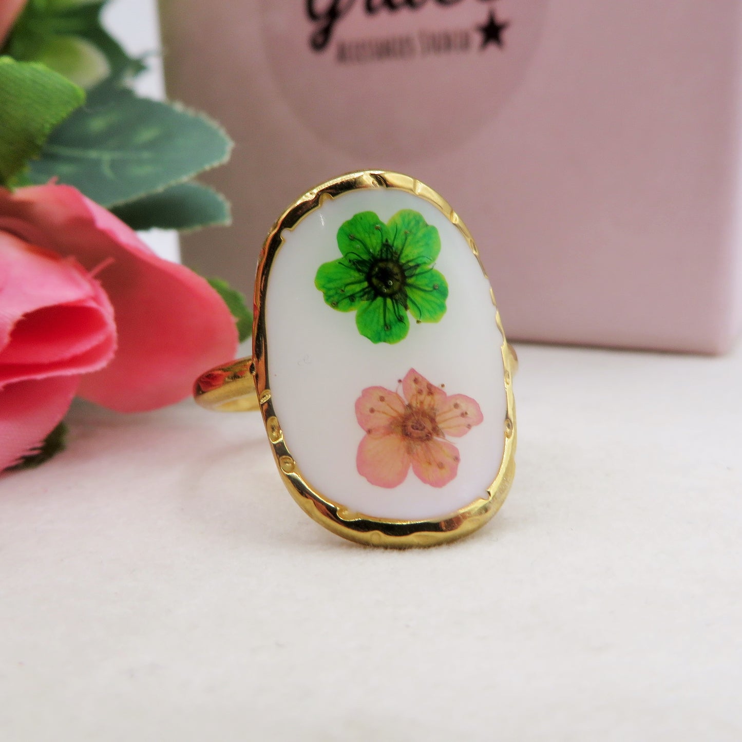 Èlise 🌷 Anello regolabile con fiori vintage - Acciaio Inossidabile
