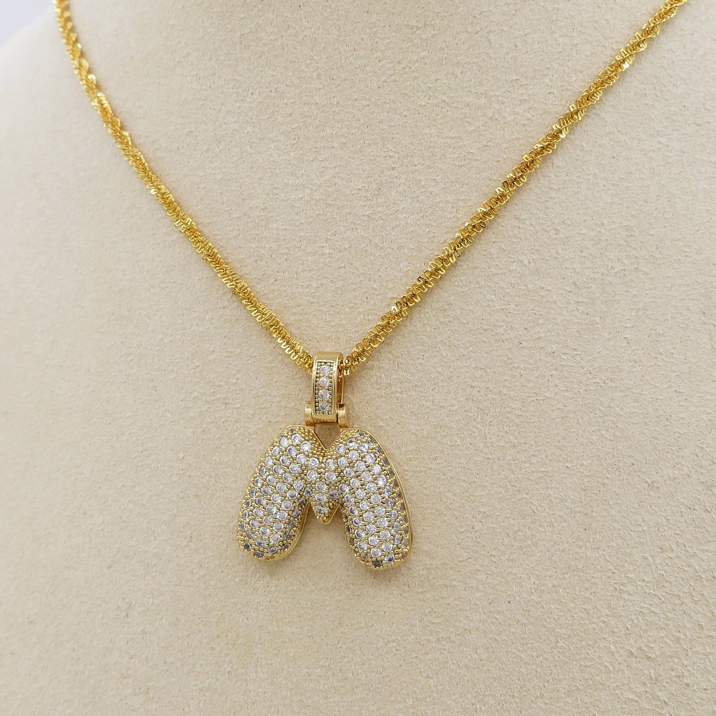 BUBBLE LUXURY INITIAL ~ Collana maxi iniziale bombata zirconata bubble + catena diamantata torchon + pendente a scelta