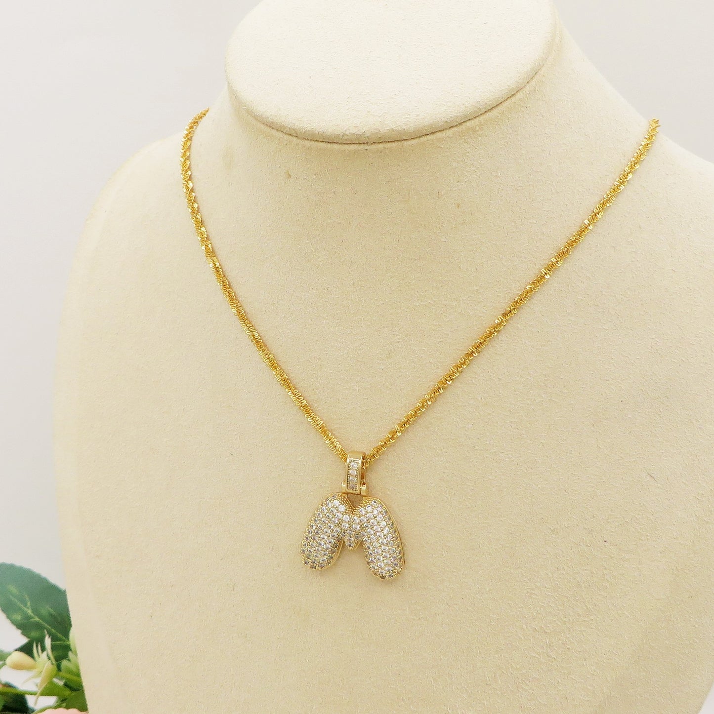 BUBBLE LUXURY INITIAL ~ Collana maxi iniziale bombata zirconata bubble + catena diamantata torchon + pendente a scelta