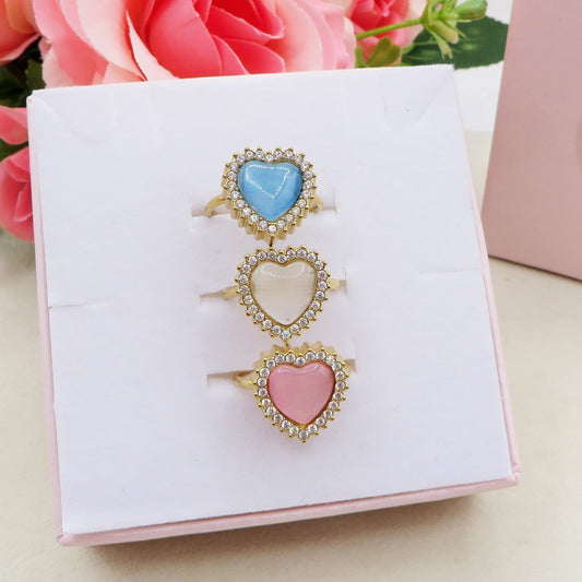 SOFIA ~ Anello regolabile in ACCIAIO INOSSIDABILE con pietra a forma di cuore e cubic zirconia