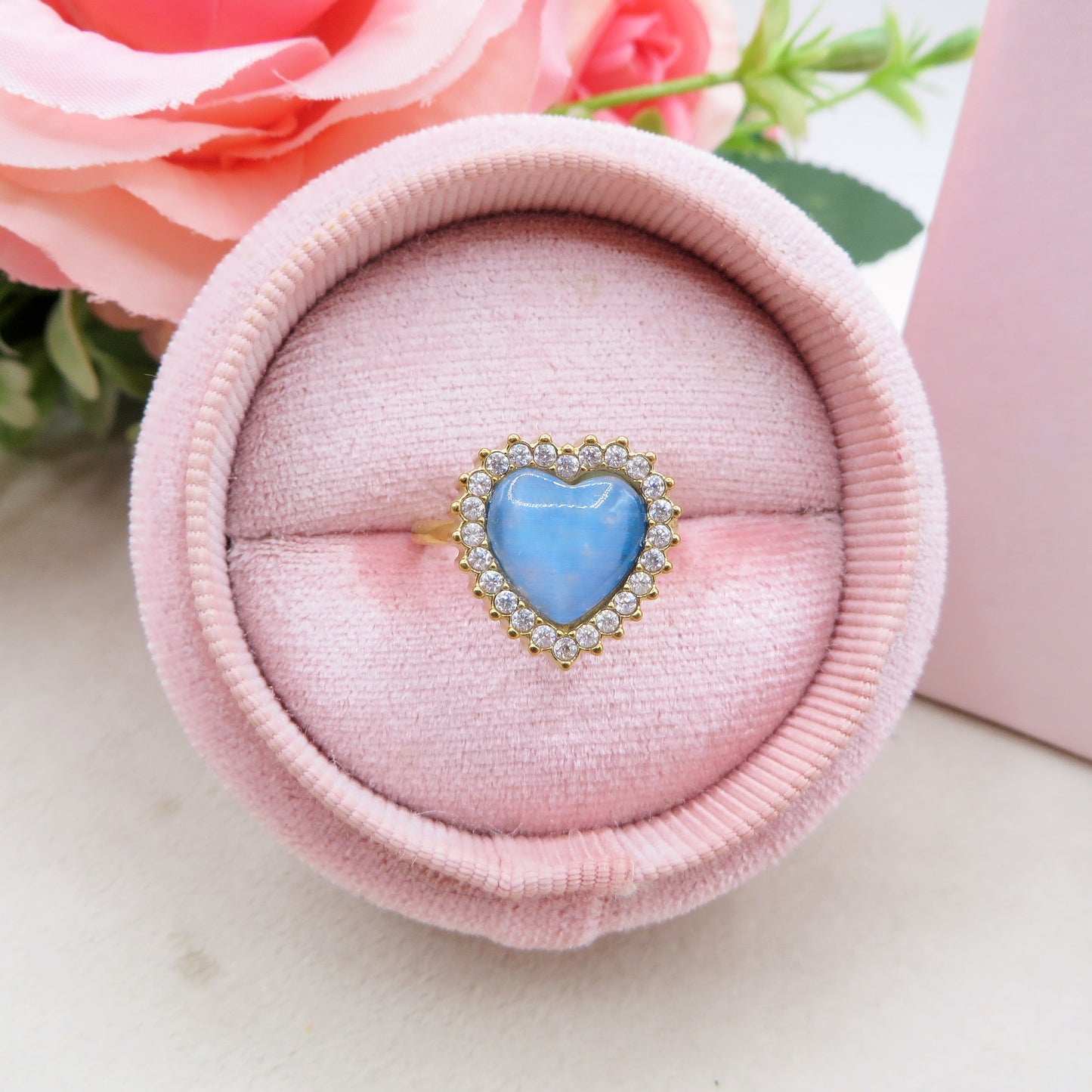 SOFIA ~ Anello regolabile in ACCIAIO INOSSIDABILE con pietra a forma di cuore e cubic zirconia