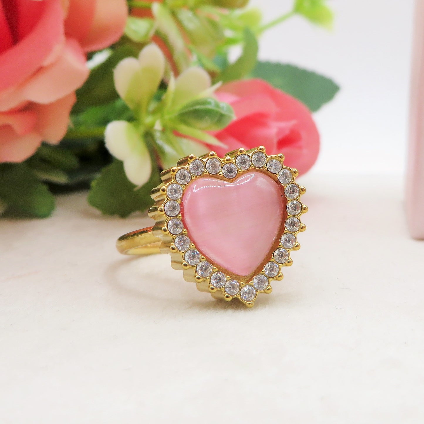 SOFIA ~ Anello regolabile in ACCIAIO INOSSIDABILE con pietra a forma di cuore e cubic zirconia