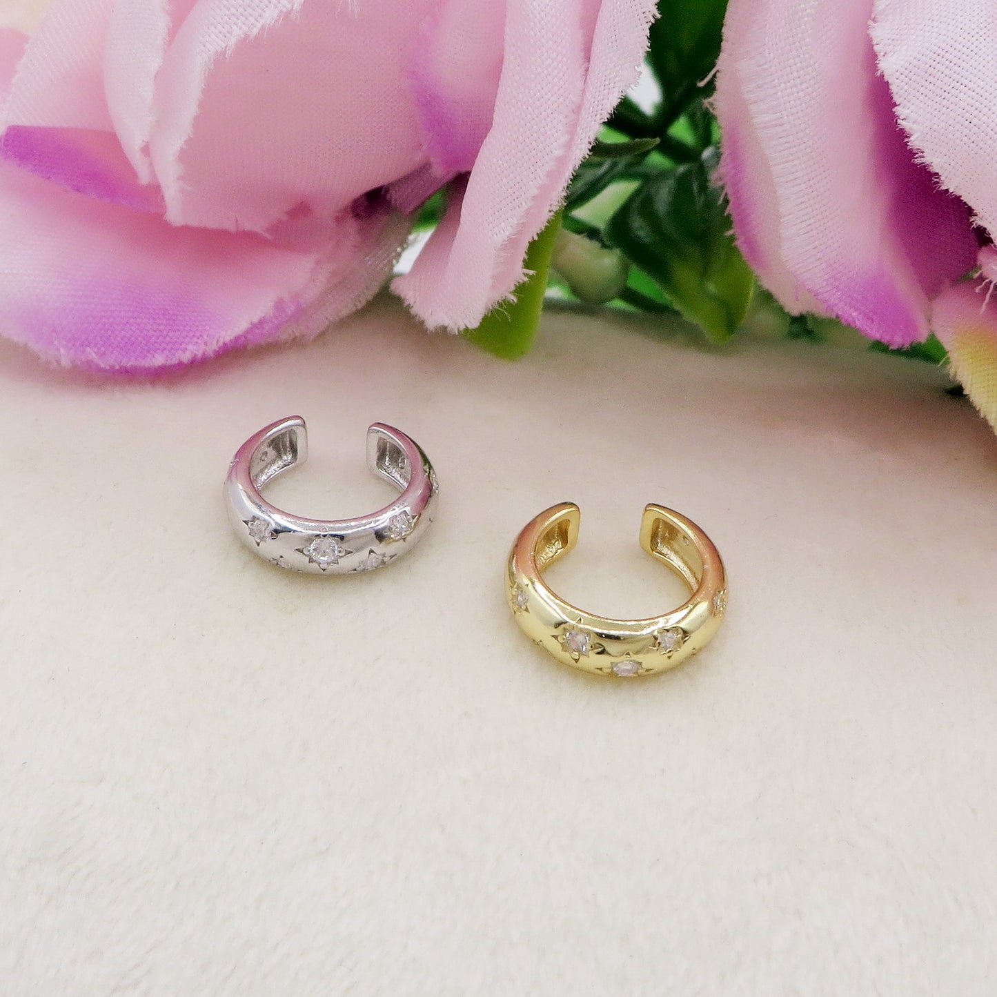VEGA Earcuff ~ ARGENTO 925 - Earcuff stelle con cubic zirconia