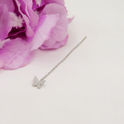 SHINY BUTTERFLY - ARGENTO 925 ~ Orecchino filo pendente con farfalla zirconata - saliscendi