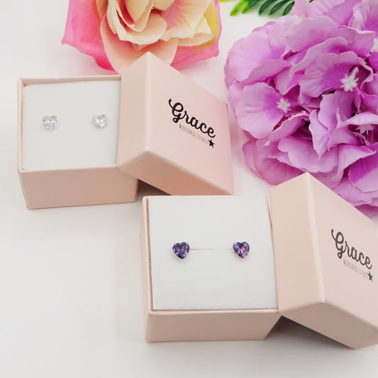 PUNTO LUCE CUORE 5mm ~ paio Orecchini ARGENTO 925 a lobo con cubic zirconia
