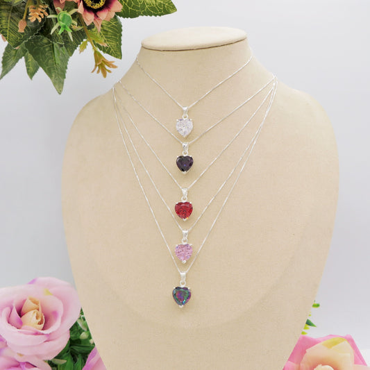 CONNIE 10mm ~ ARGENTO 925 ~ Collana con pendente cuore 10mm in cubic zirconia