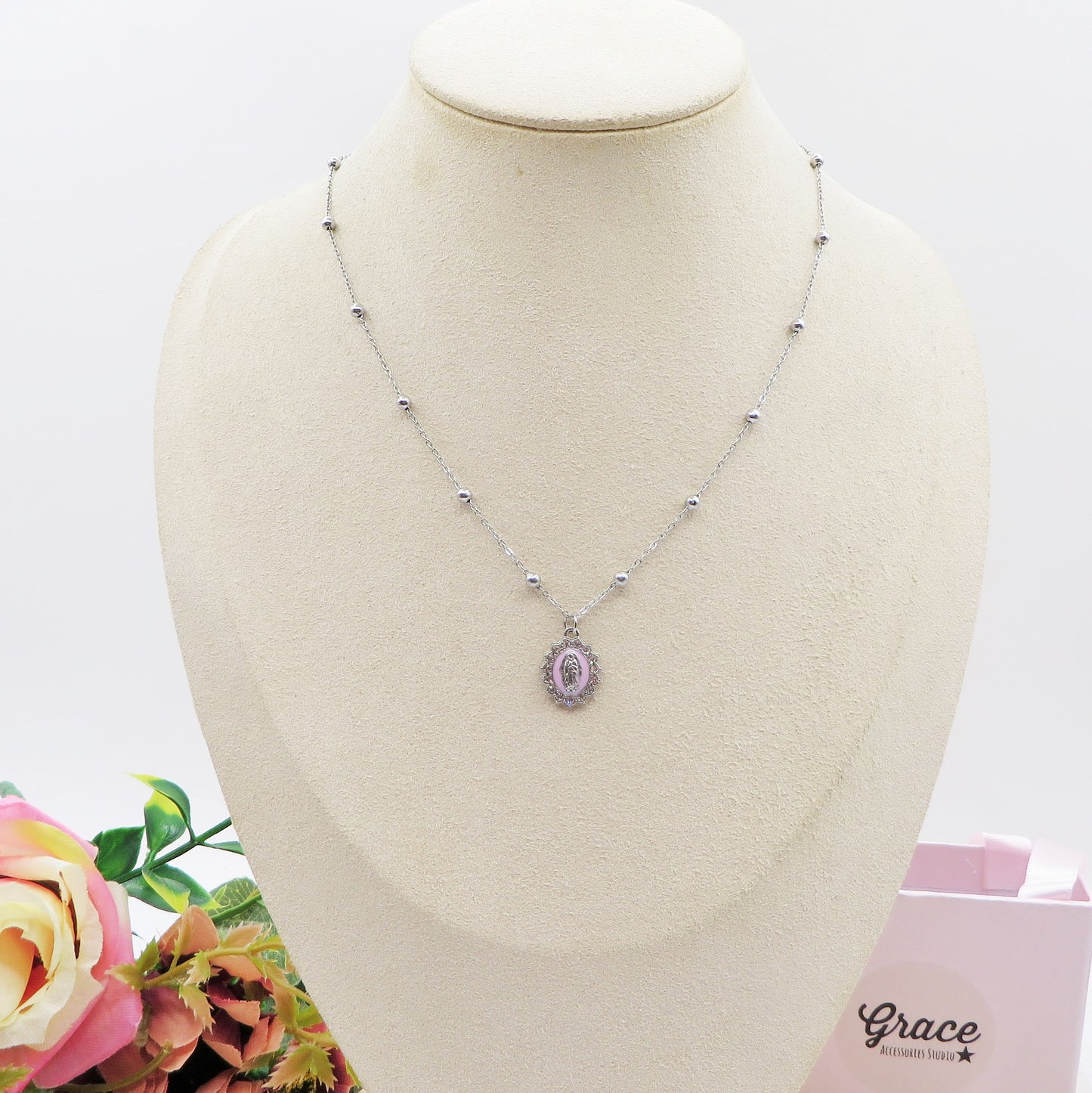 HOLY COLOURS SILVER  - Collana ACCIAIO con madonnina e cubic zirconia