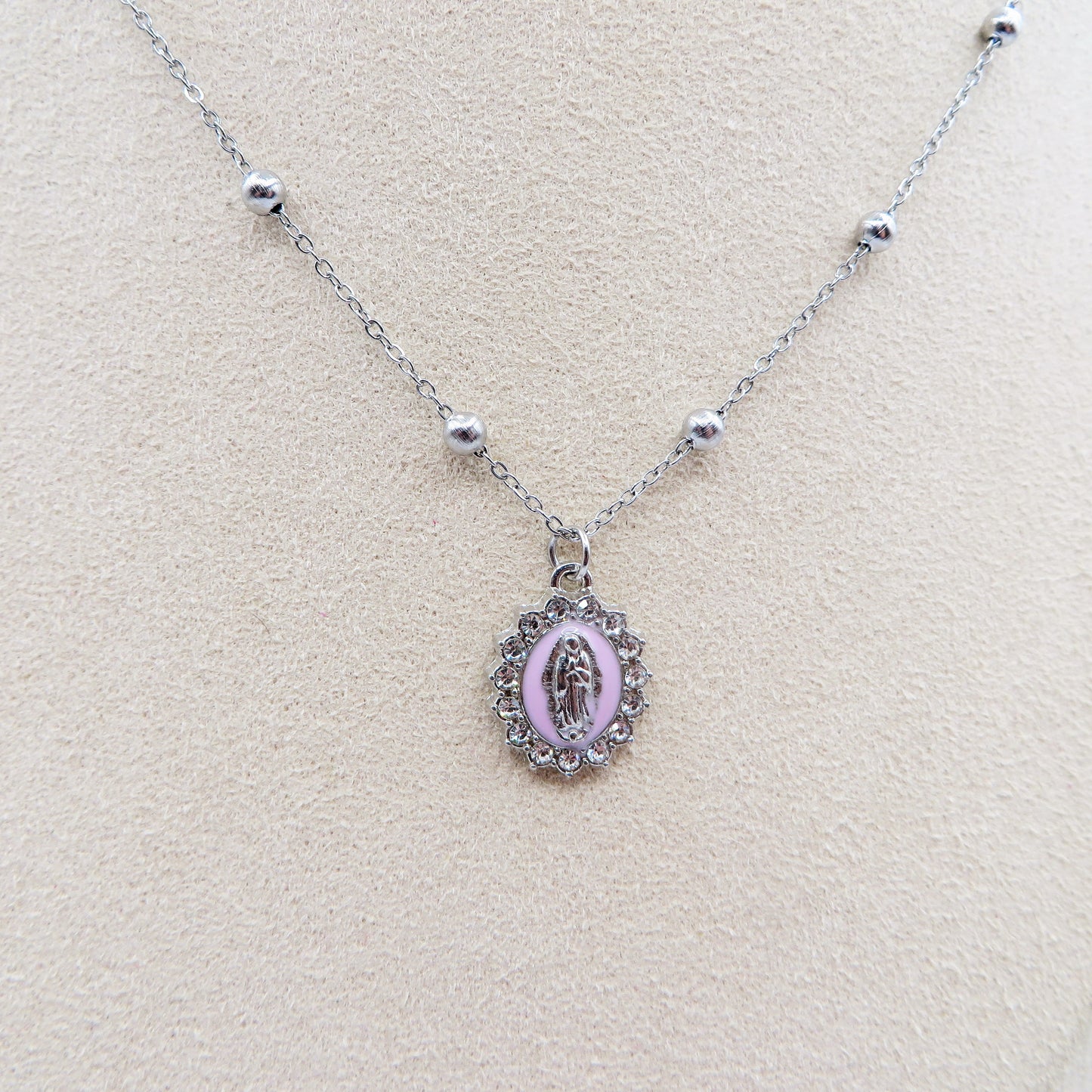 HOLY COLOURS SILVER  - Collana ACCIAIO con madonnina e cubic zirconia