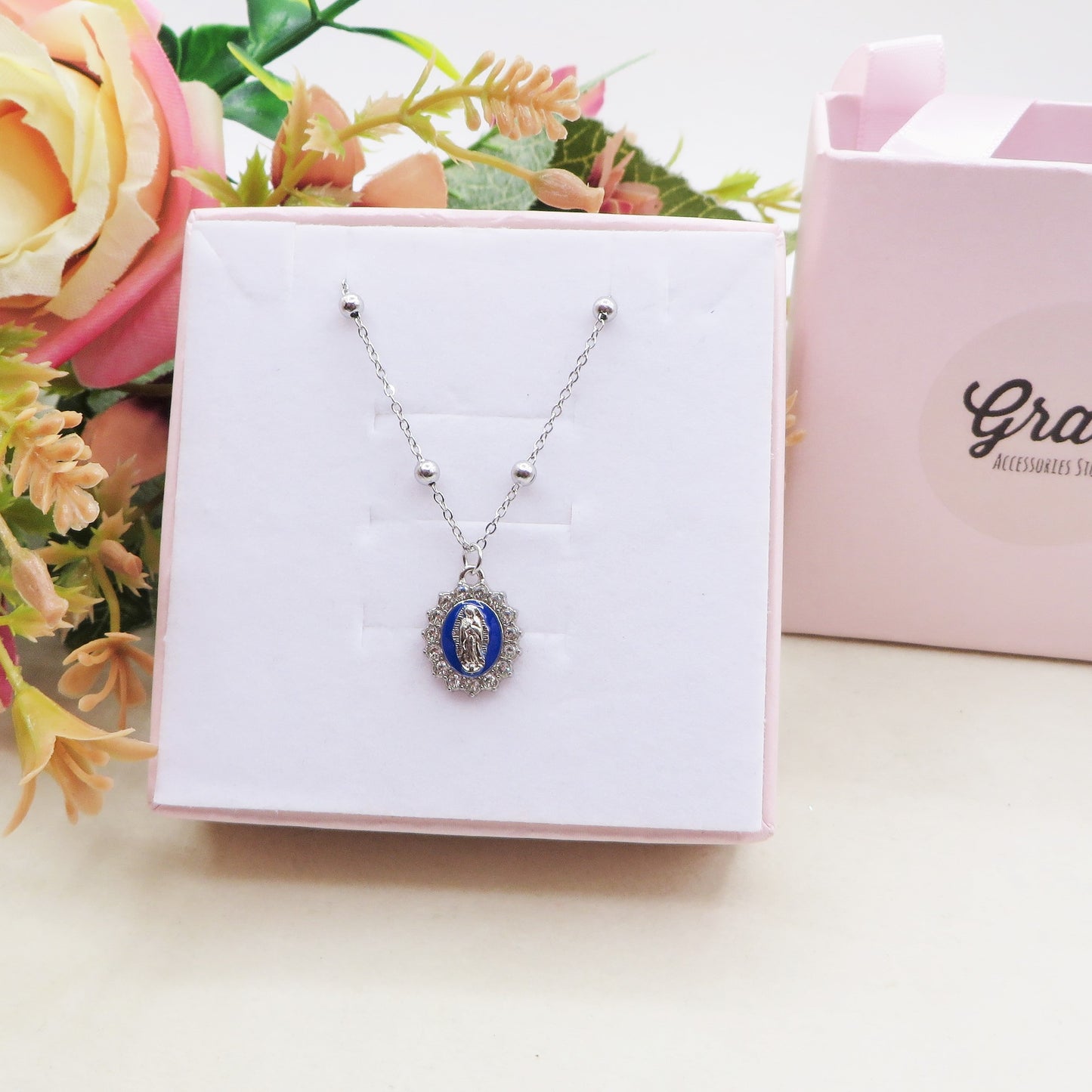 HOLY COLOURS SILVER  - Collana ACCIAIO con madonnina e cubic zirconia