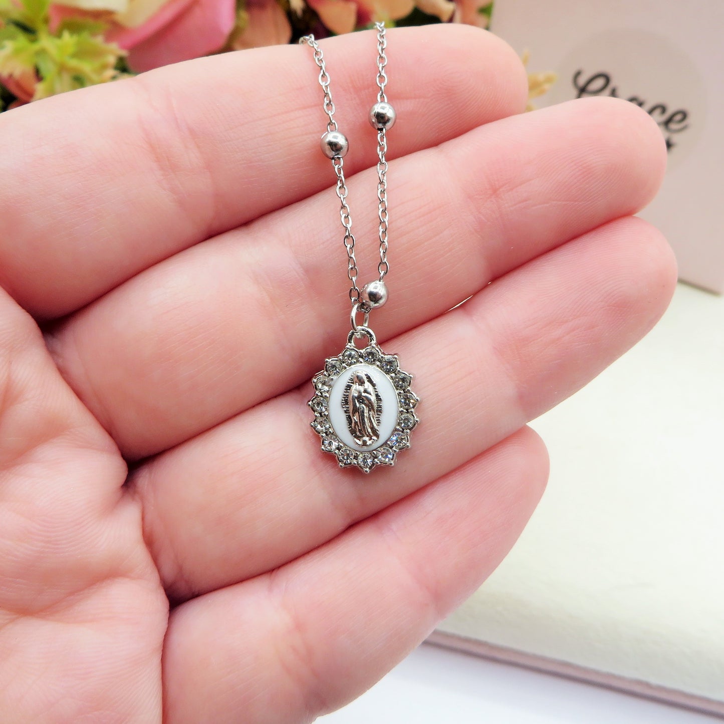 HOLY COLOURS SILVER  - Collana ACCIAIO con madonnina e cubic zirconia