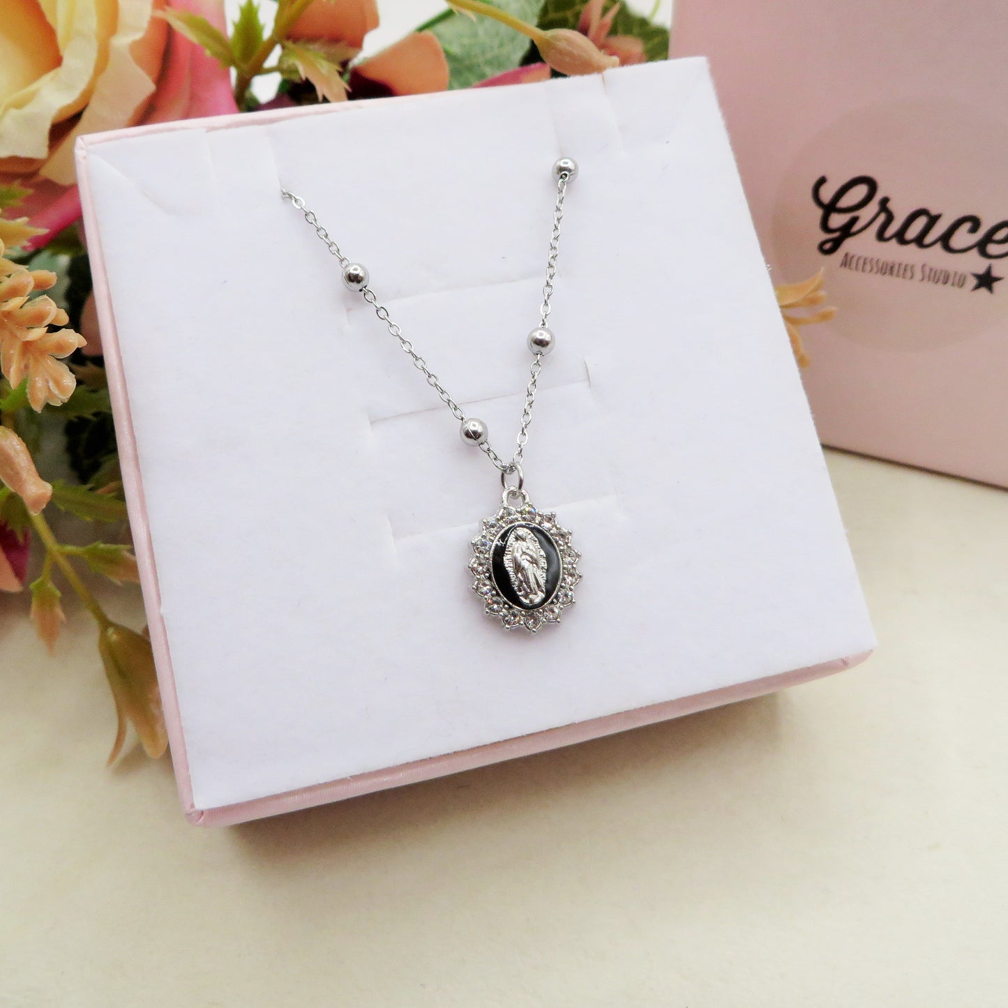 HOLY COLOURS SILVER  - Collana ACCIAIO con madonnina e cubic zirconia
