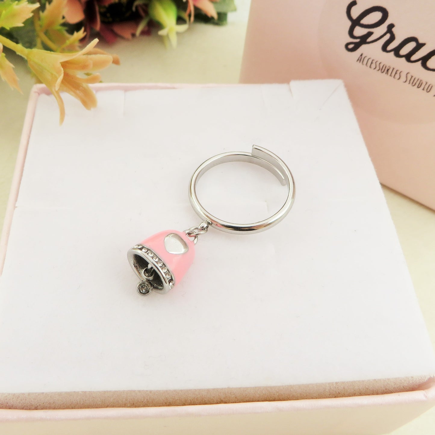 TINKERBELL COLOURS ~  ACCIAIO INOSSIDABILE ~ Anello con campanella Smaltata