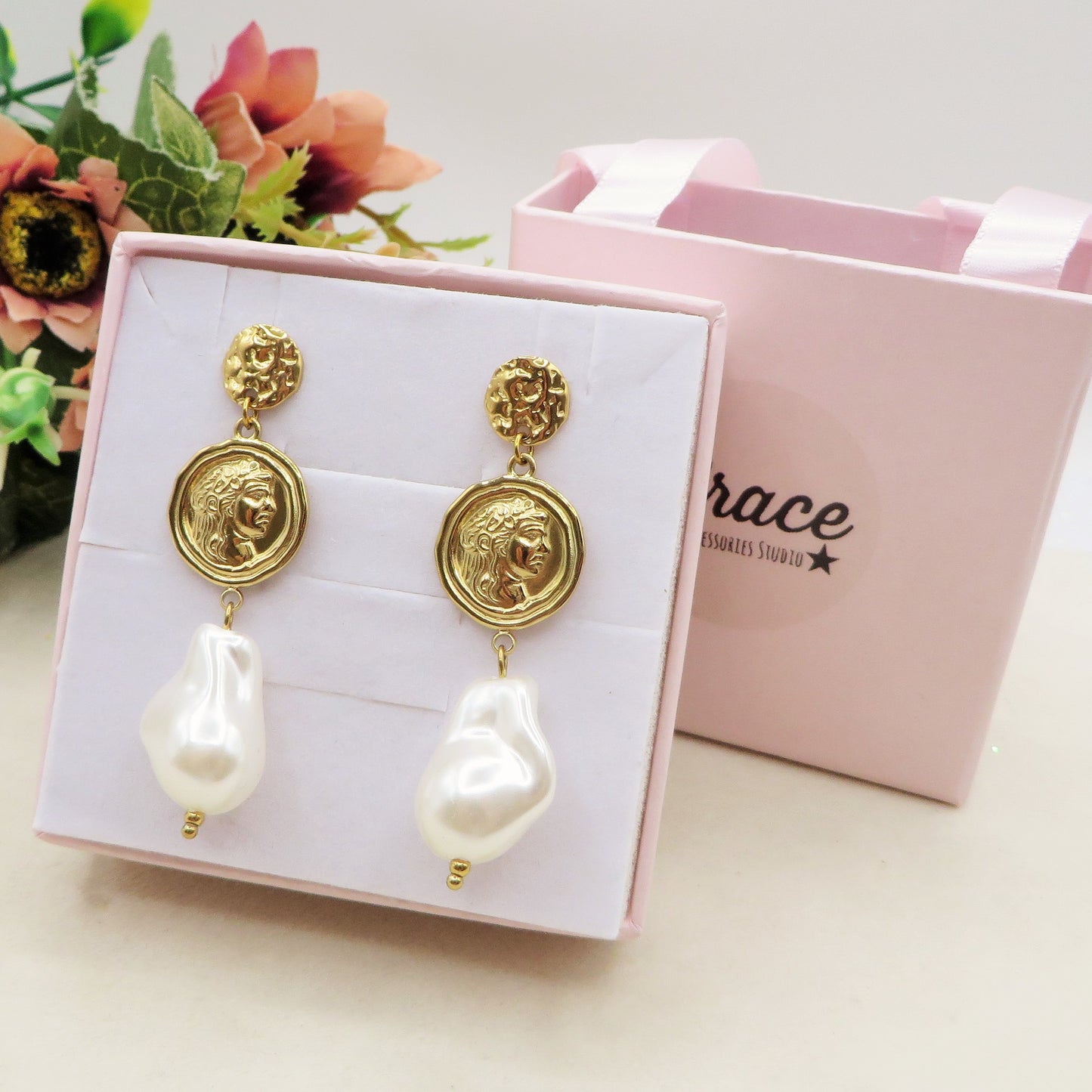 VENUS baroque pearls - PAIA Orecchini pendenti con perla barocca XL in ACCIAIO INOSSIDABILE