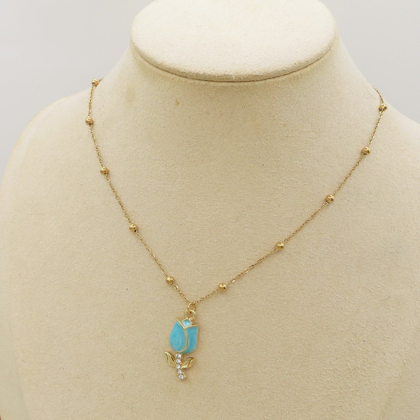 TULIP COLOURS GOLD - Collana ACCIAIO con tulipano smaltato e cubic zirconia