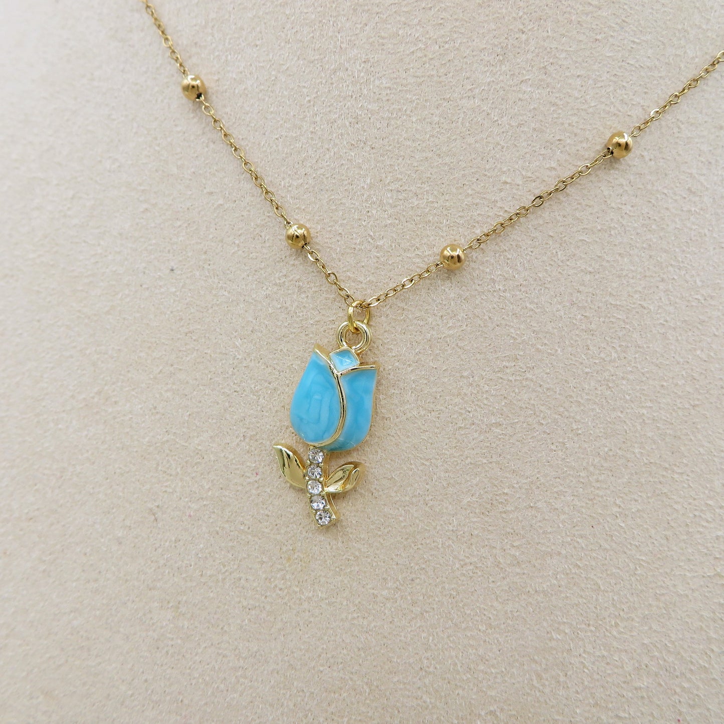 TULIP COLOURS GOLD - Collana ACCIAIO con tulipano smaltato e cubic zirconia