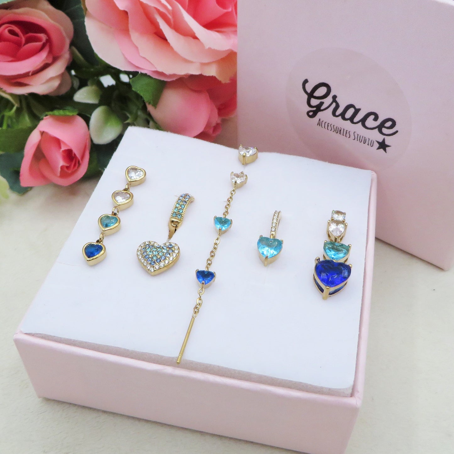 CHERIE COLOURS SET - ACCIAIO INOSSIDABILE - 6 Orecchini pendenti in cubic zirconia a forma di cuore