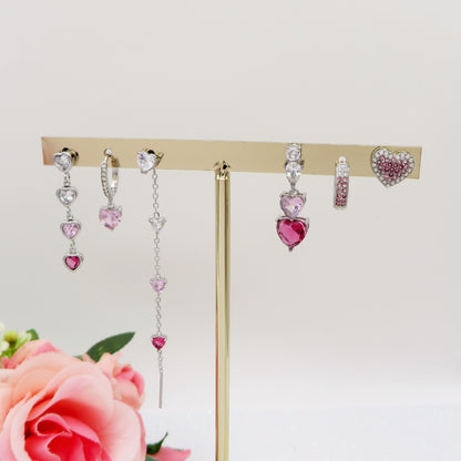 CHERIE COLOURS SET - ACCIAIO INOSSIDABILE - 6 Orecchini pendenti in cubic zirconia a forma di cuore