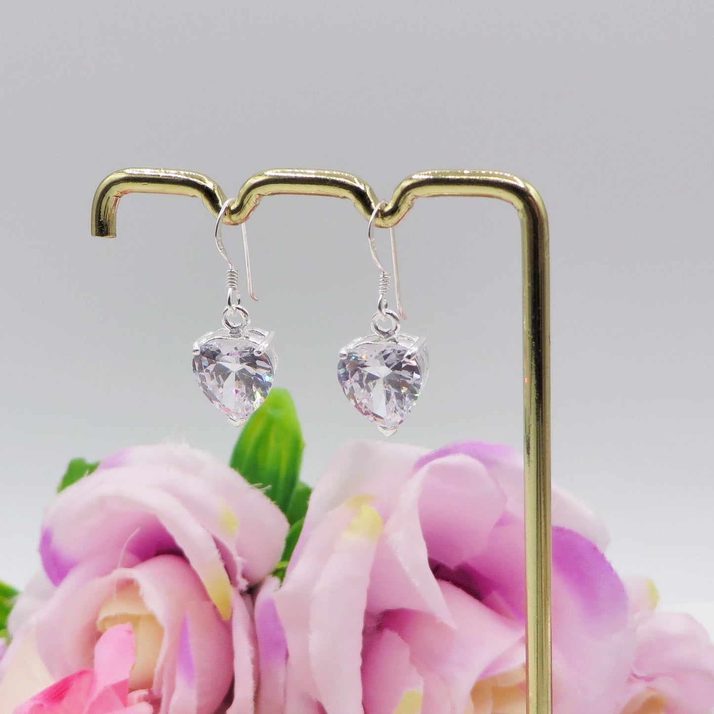CONNIE 10mm ~ paio Orecchini ARGENTO 925 monachella cubic zirconia 10mm a cuore