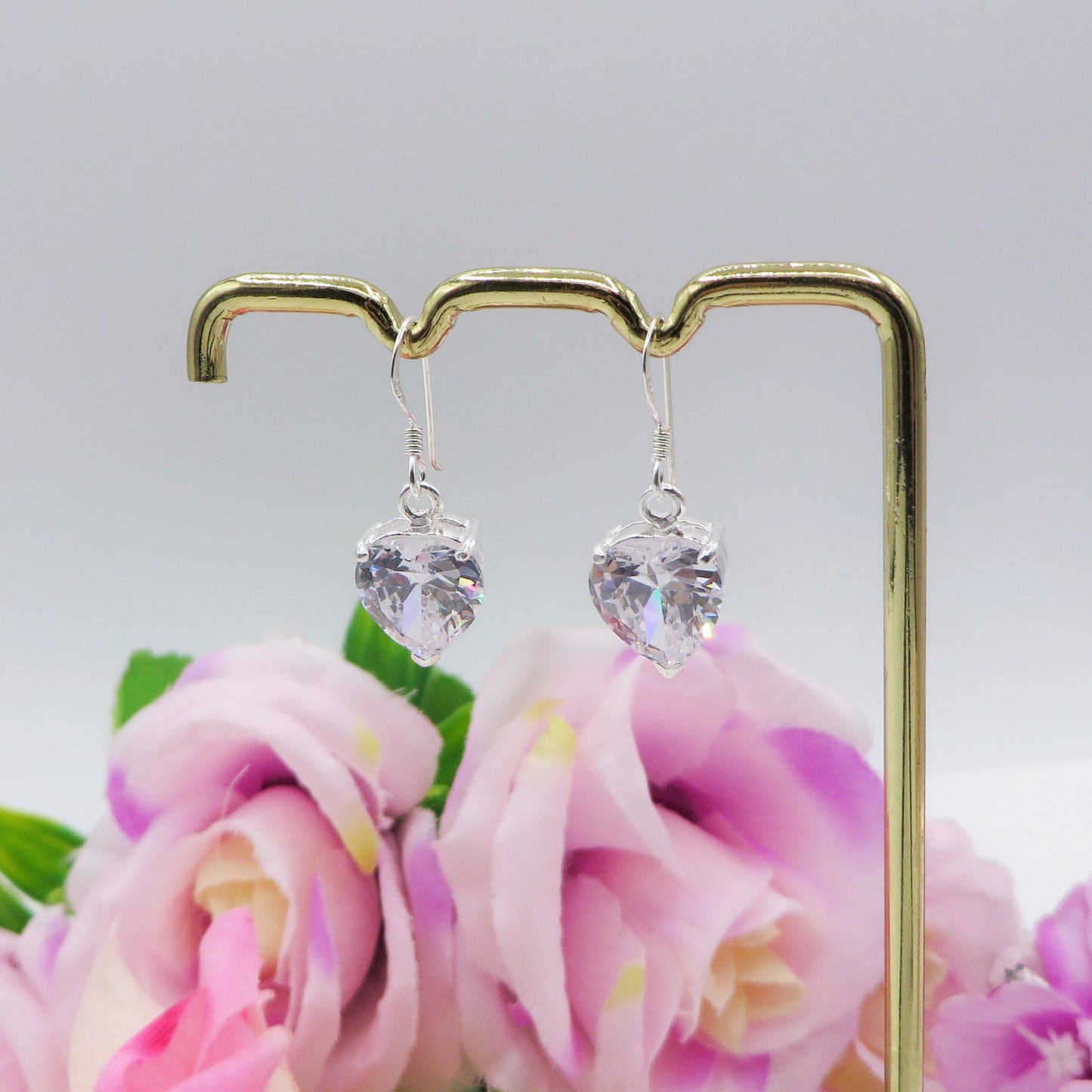 CONNIE 10mm ~ paio Orecchini ARGENTO 925 monachella cubic zirconia 10mm a cuore