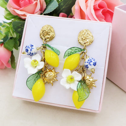 KALIMERA ORECCHINI - ACCIAIO inossidabile - Orecchini  charms frutta LIMONI, SOLE, MAIOLICA
